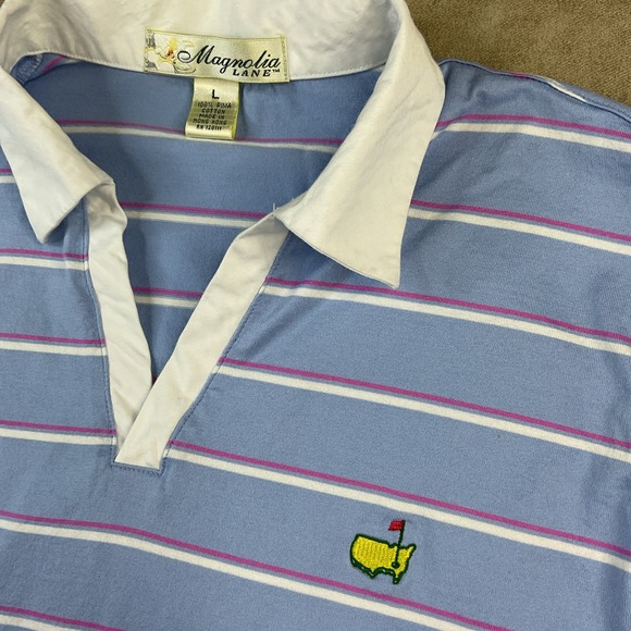 Magnolia Lane Masters Polo Shirt Golf Striped Short Sleeve Pima Cotton Women L - Picture 8 of 9